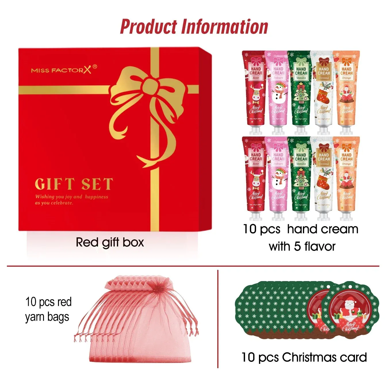 30 Piece Christmas Gift Set For Women Hand Cream Cards Gauze Bags