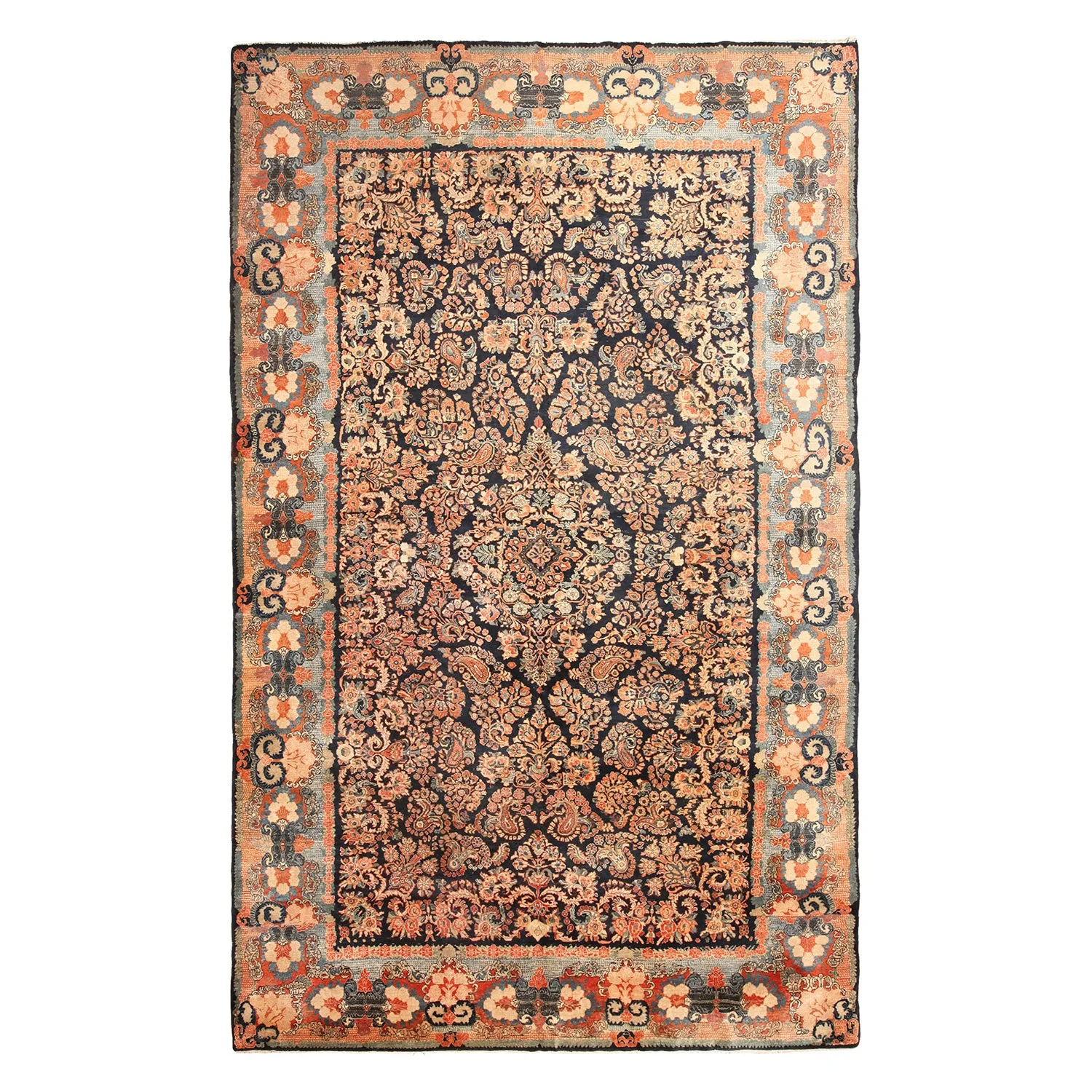 Blue & Orange Antique Persian Sarouk Rug - 10' x 17'0"