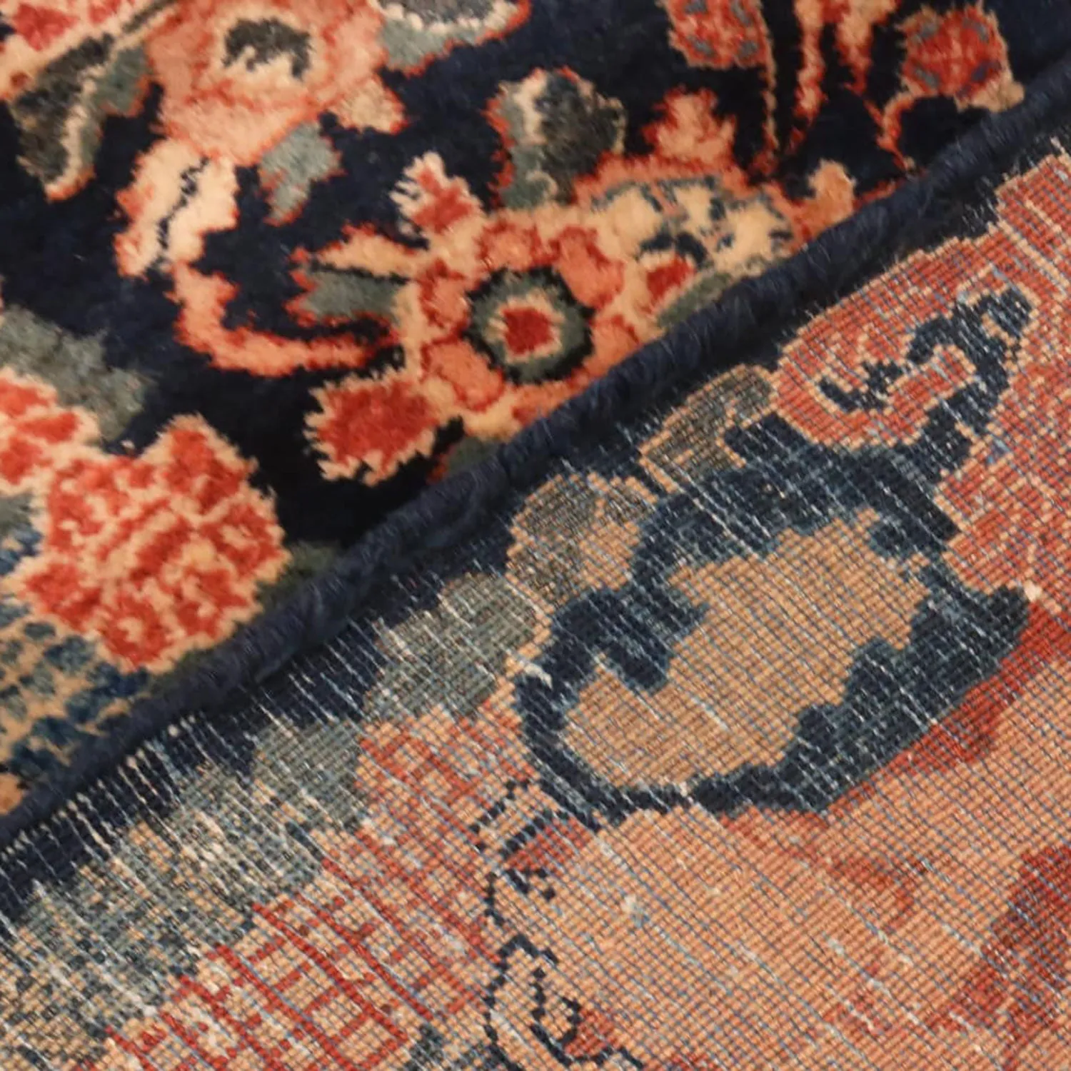 Blue & Orange Antique Persian Sarouk Rug - 10' x 17'0"