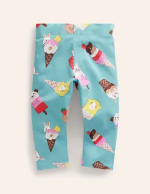 Fun Cropped Leggings-Aqua Sea Ice Creams