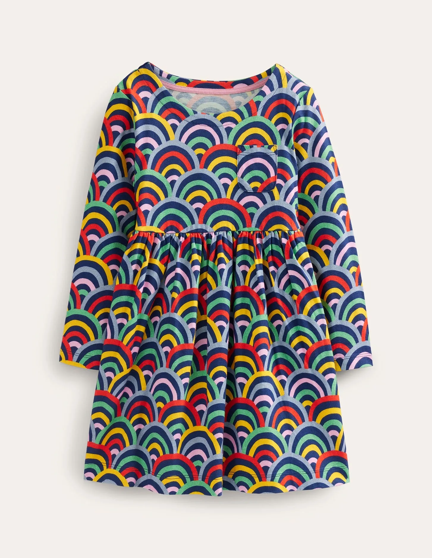 Long Sleeve Fun Jersey Dress-Medieval Blue Rainbow