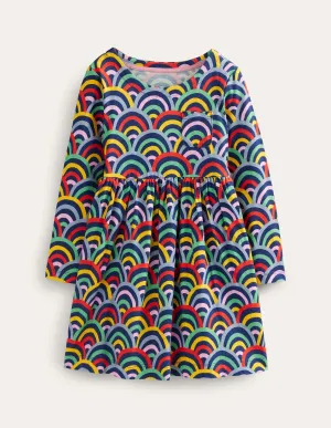 Long Sleeve Fun Jersey Dress-Medieval Blue Rainbow