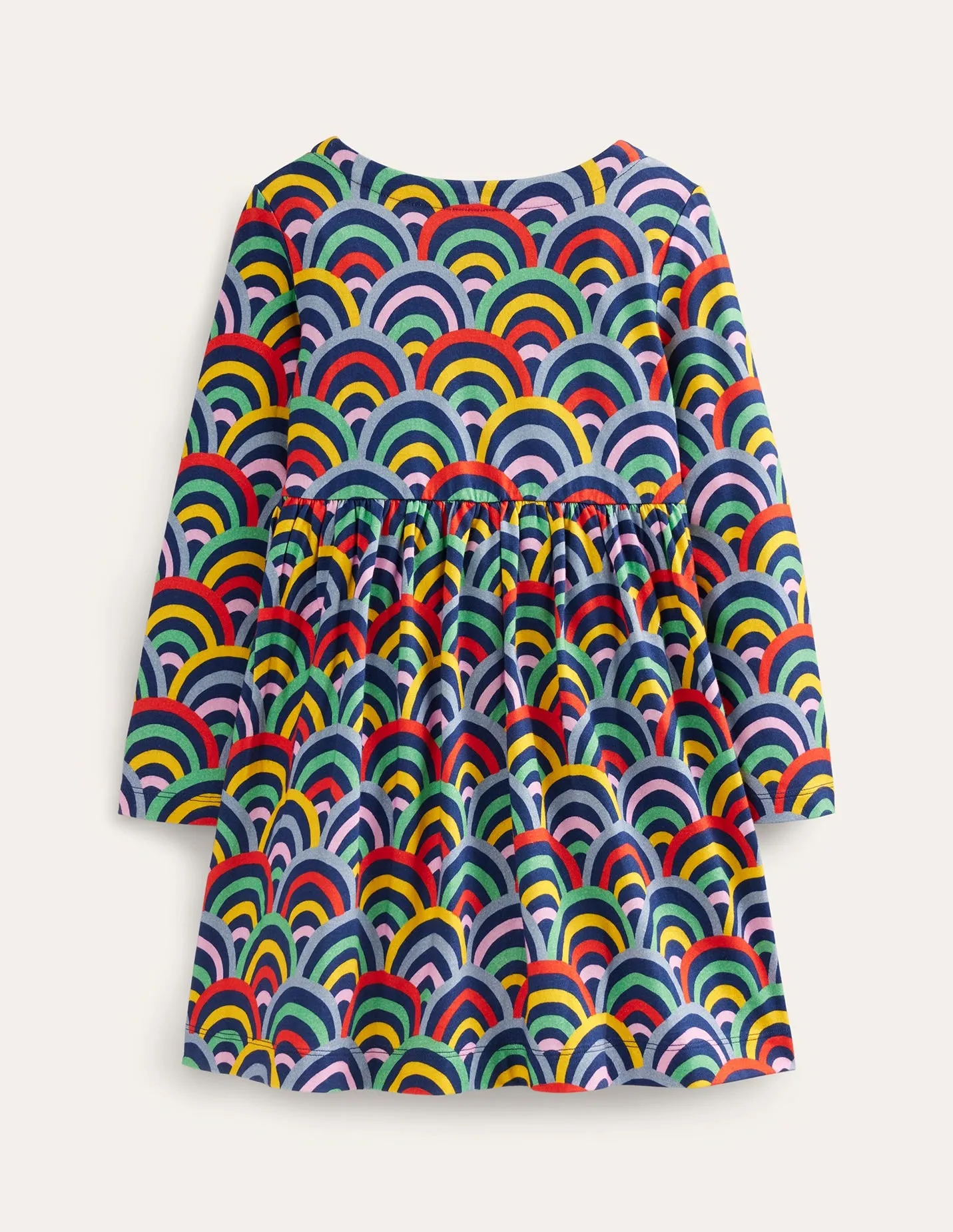 Long Sleeve Fun Jersey Dress-Medieval Blue Rainbow