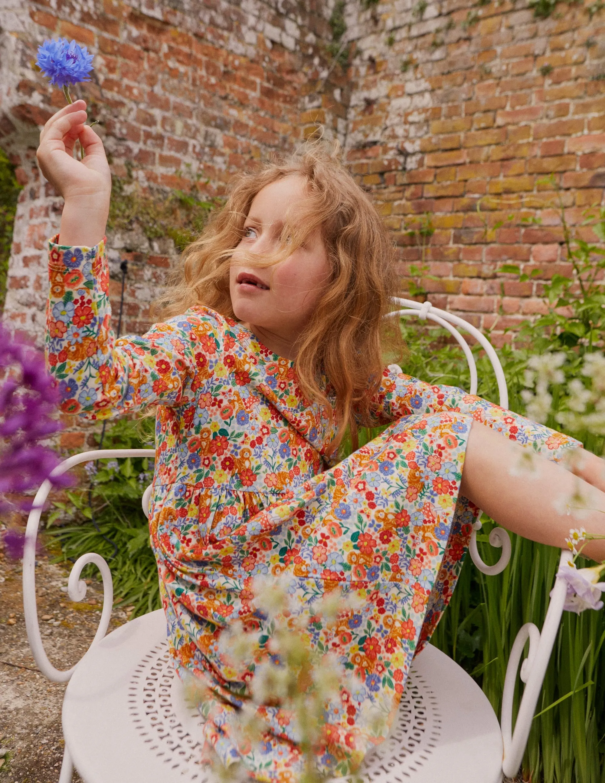 Long Sleeve Fun Jersey Dress-Multi Pups Floral
