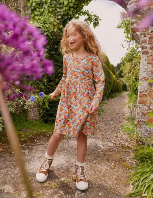 Long Sleeve Fun Jersey Dress-Multi Pups Floral