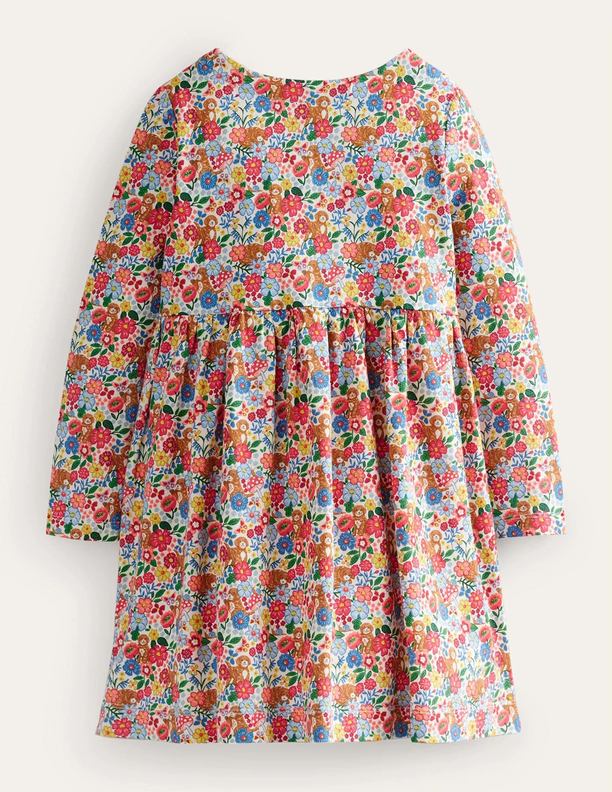 Long Sleeve Fun Jersey Dress-Multi Pups Floral