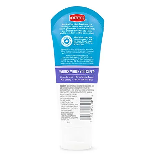 O'Keeffe's Healthy Feet Night Treatment Foot Cream, Restorative Lotion Works While You Sleep, Deep Conditioning Oils, 3oz/85g Tube, (Pack of 1) K4201502