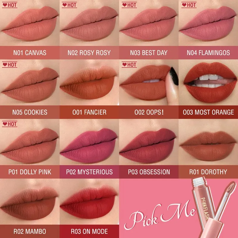 PINKFLASH 24 Colors Lip Gloss Soft Matte Moisturising Long Lasting Waterproof Liquid Lipstick Beauty Make up Cosmetics