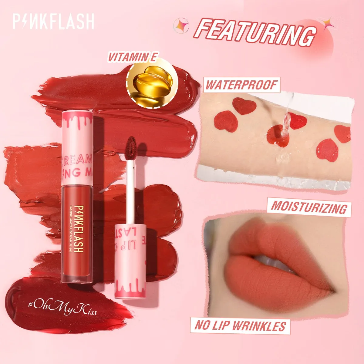PINKFLASH 24 Colors Lip Gloss Soft Matte Moisturising Long Lasting Waterproof Liquid Lipstick Beauty Make up Cosmetics